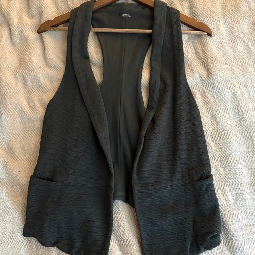 Monrow Cotton Academia Vest Grey Drape Front Racerback Waistcoat • Boho trending